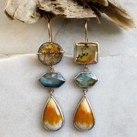 Dendritic Quartz, Kyanite, and Ombré Golden Feldspar Earrings